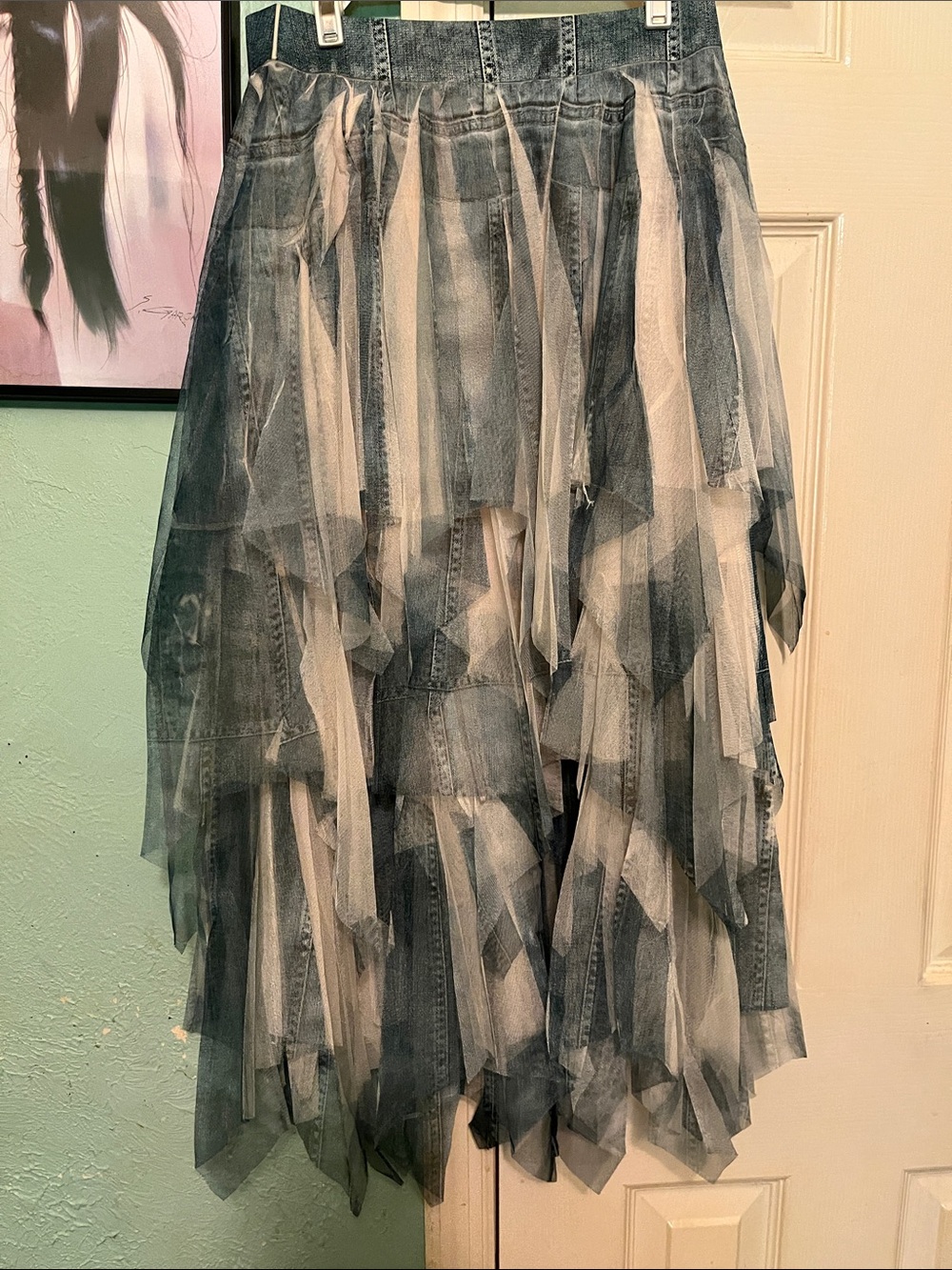 Origami Owl Layered Denim and White Tulle High-Low Skirt
